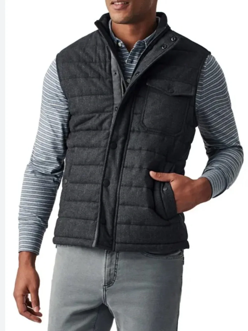 Faherty Teton Valley Dark Gray Men’s Quilted Vest Size Large